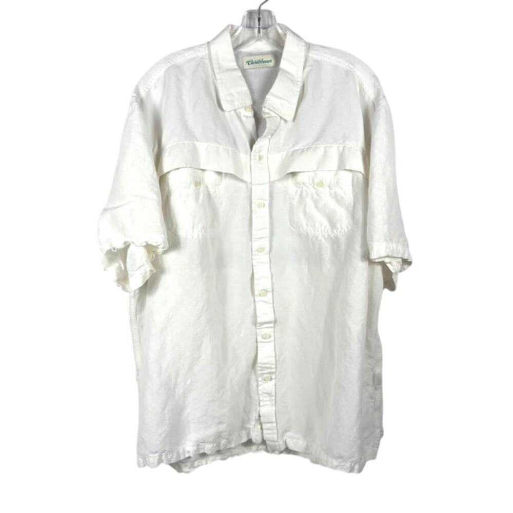 CARIBBEAN 2XL XXL Button Up Fishing Shirt Linen